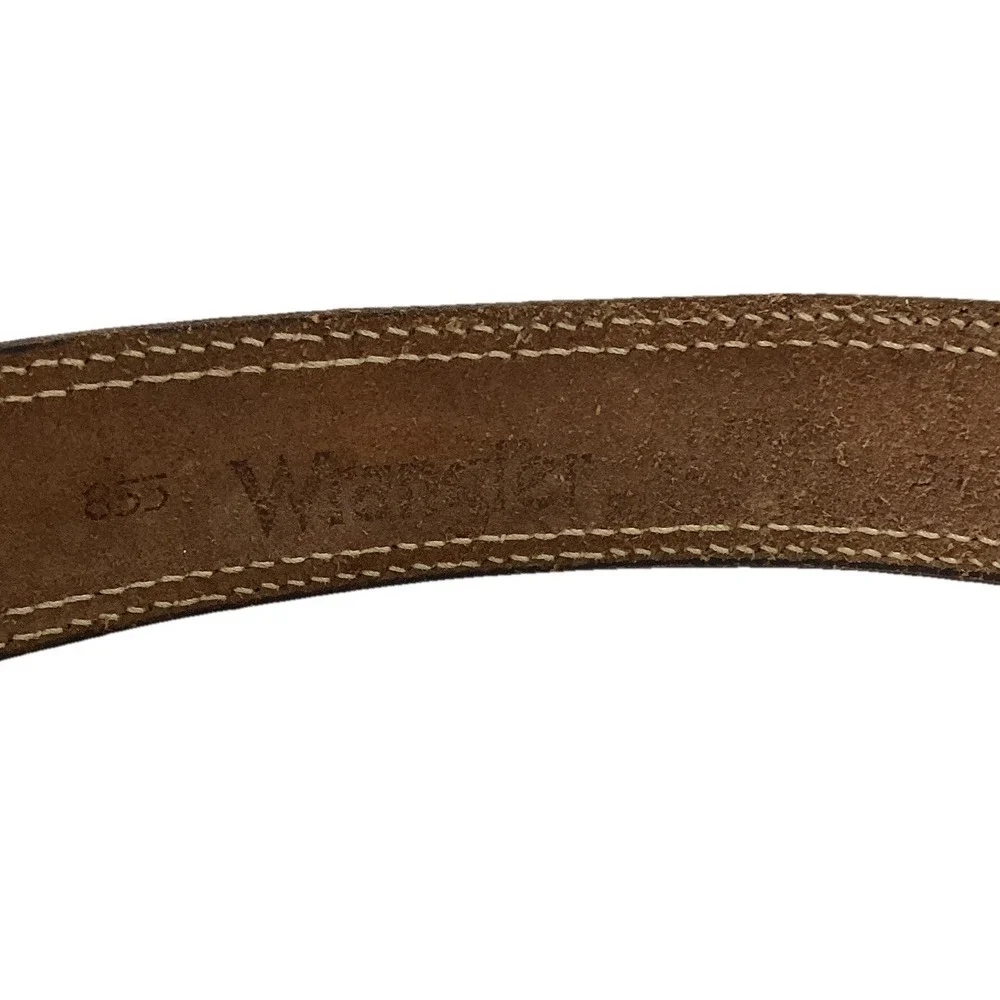 VINTAGE Wrangler Tooled Leather Western Belt Wildbunch Buckle 39